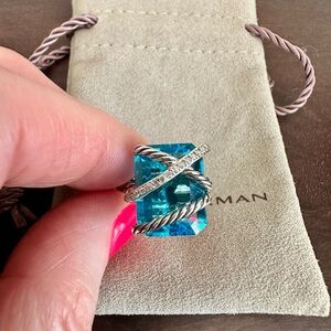 David Yurman Blue Topaz Sterling Silver Diamond Ring